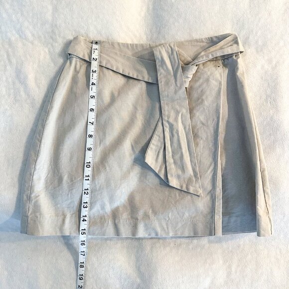 ASOS Faux Wrap Cotton Linen Tan Khaki Bow Mini Skirt - Size 4 - Picture 3 of 8